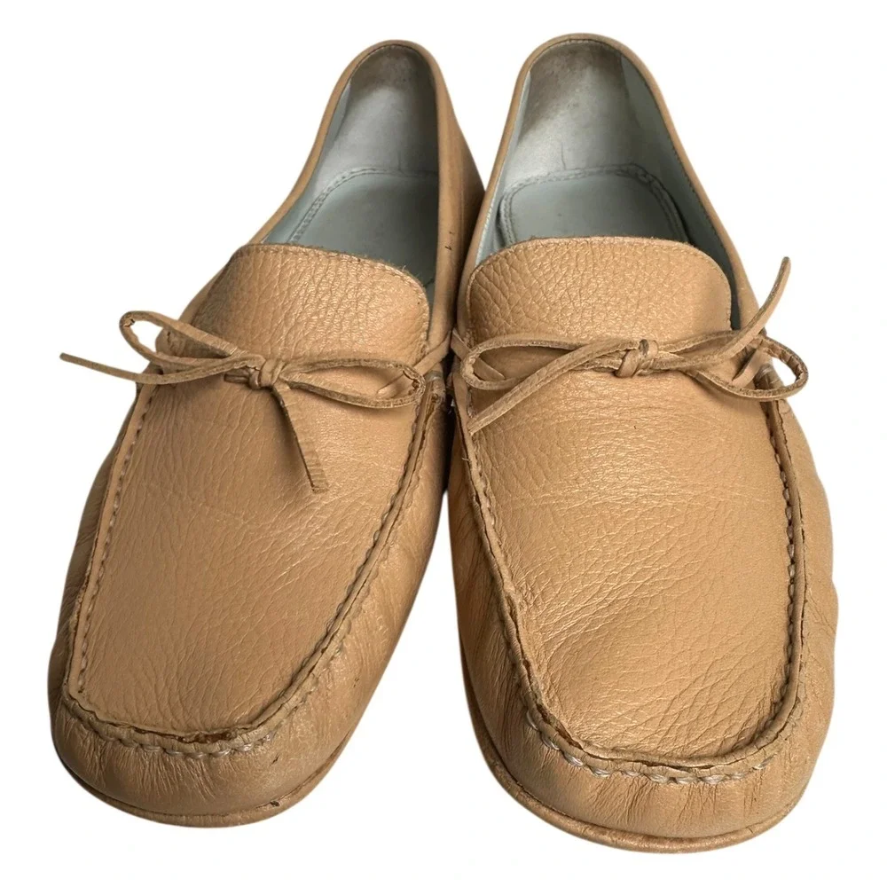 Antonio Melani Stockton Cocoa‎ Creme Leather Driving Loafers Sz 8 Preppy Comfort